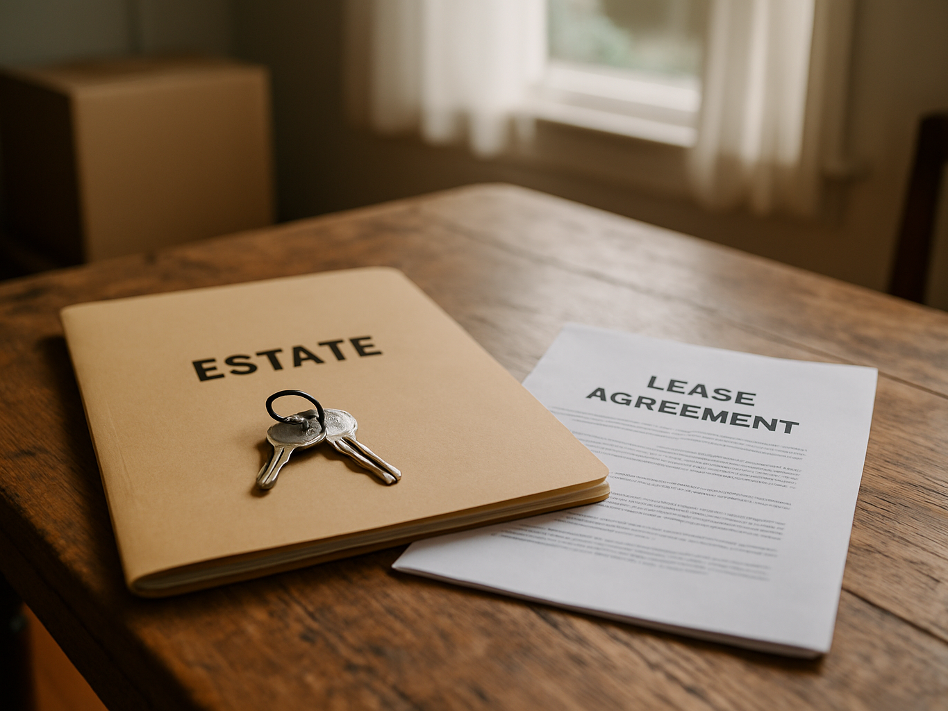 House keys and a lease folder on a kitchen table inside an inherited Monterey Bay home